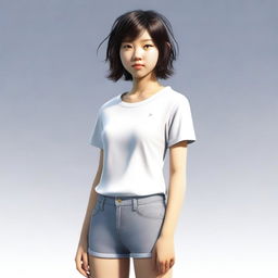 A high-quality, realistic image of a 17-year-old Asian girl with a small body