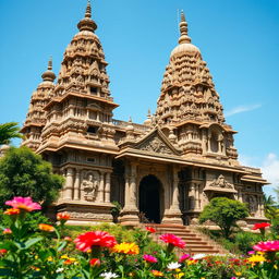 A stunning ancient temple set in a serene environment, showcasing its magnificent architecture with intricate details and towering spires