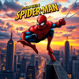 A vibrant comic book style thumbnail featuring a heroic Spider-Man in action, showcasing his iconic red and blue costume with the spider emblem