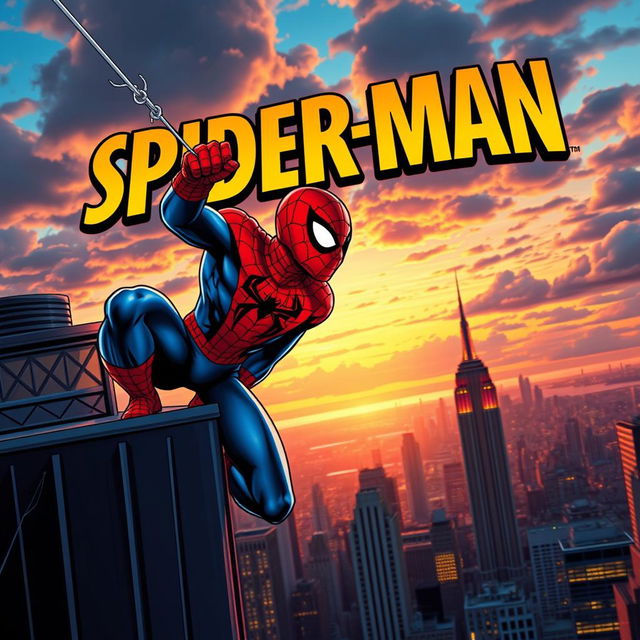 A vibrant comic book style thumbnail featuring a heroic Spider-Man in action, showcasing his iconic red and blue costume with the spider emblem