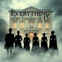 An enchanting cover design showcasing six silhouettes emerging from a misty fog, with three men and three women adorned in exquisite 19th century attire