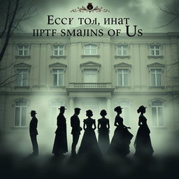 An enchanting cover design showcasing six silhouettes emerging from a misty fog, with three men and three women adorned in exquisite 19th century attire