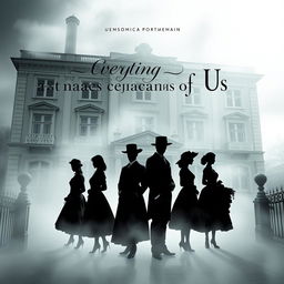 An enchanting cover design showcasing six silhouettes emerging from a misty fog, with three men and three women adorned in exquisite 19th century attire