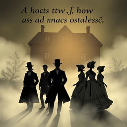 An evocative cover illustration featuring six silhouettes emerging from fog, set against the striking outline of a large three-story 19th-century house