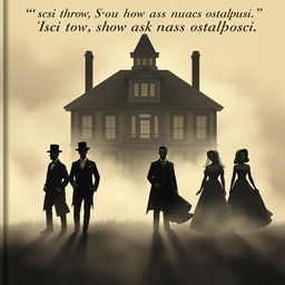 An evocative cover illustration featuring six silhouettes emerging from fog, set against the striking outline of a large three-story 19th-century house