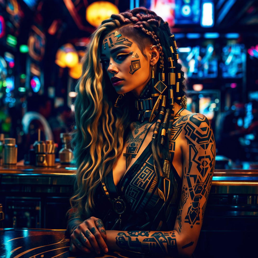 An HD, raw cinematic photograph capturing a luxurious cyberpunk scene