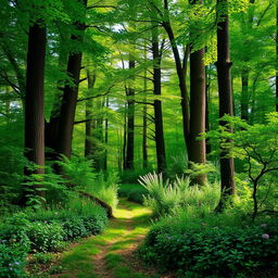 A picturesque forest border, showcasing a vibrant, lush woodland environment