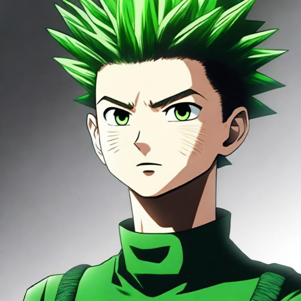 A high-quality, realistic digital art portrait of Gon Freecss from Hunter x Hunter as a real-life individual