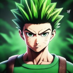 A high-quality, realistic digital art portrait of Gon Freecss from Hunter x Hunter as a real-life individual