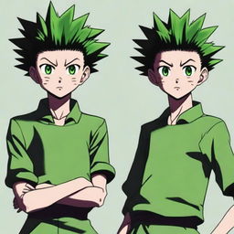 A high-quality, photographic representation of Gon Freecss from Hunter x Hunter as a real-life individual