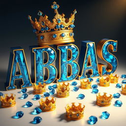 A luxurious representation of the name "ABBAS" written in large, ornate letters with a shiny blue gem-like texture, resembling precious stones