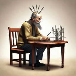 A digital art image of high quality, featuring a man sitting at a table