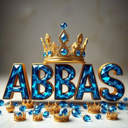 A luxurious representation of the name "ABBAS" written in large, ornate letters with a shiny blue gem-like texture, resembling precious stones