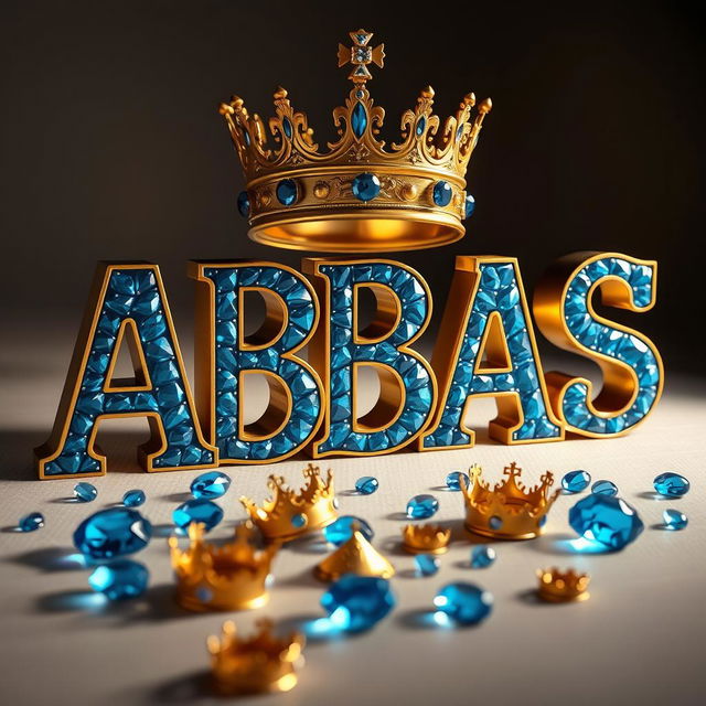 A luxurious representation of the name "ABBAS" written in large, ornate letters with a shiny blue gem-like texture, resembling precious stones