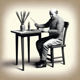 A digital art image of high quality, featuring a man sitting at a table