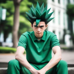 A high-quality, realistic photograph captures a human cosplayer embodying the character of Gon Freecss