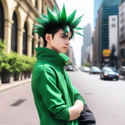 A high-quality, realistic photograph captures a human cosplayer embodying the character of Gon Freecss