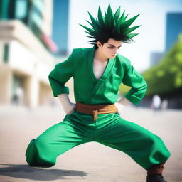 The image is a striking, high-resolution photograph of a cosplayer portraying Gon Freecss