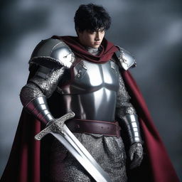 A high-quality photograph capturing a realistic cosplay of the character Guts from the manga series Berserk