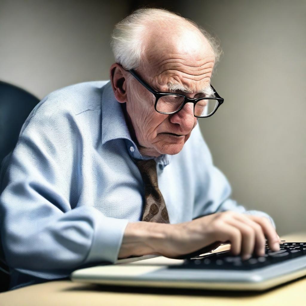 A photorealistic image in high resolution, depicting an elderly man with glasses