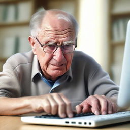 A photorealistic image in high resolution, depicting an elderly man with glasses