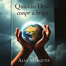 A captivating book cover featuring two hands gently holding the Earth with a soft halo of clouds surrounding them