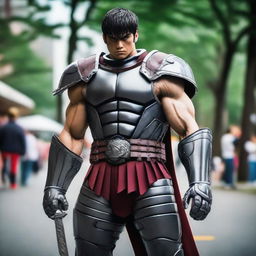 An enhanced photograph that depicts the cosplayer of Guts now with a more muscular physique