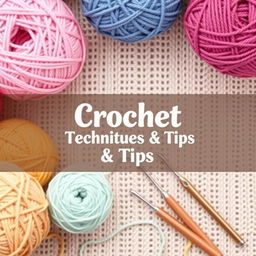 A beautifully designed ebook cover for 'Crochet Techniques & Tips,' featuring a cozy and creative theme