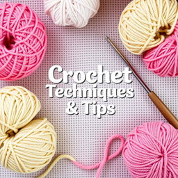 A beautifully designed ebook cover for 'Crochet Techniques & Tips,' featuring a cozy and creative theme