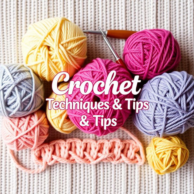 A beautifully designed ebook cover for 'Crochet Techniques & Tips,' featuring a cozy and creative theme