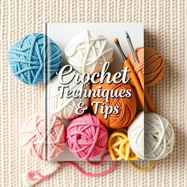 A beautifully designed ebook cover for 'Crochet Techniques & Tips,' featuring a cozy and creative theme