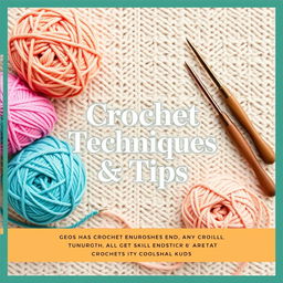 A beautifully designed ebook cover for 'Crochet Techniques & Tips,' featuring a cozy and creative theme