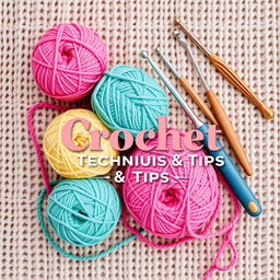 A beautifully designed ebook cover for 'Crochet Techniques & Tips,' featuring a cozy and creative theme