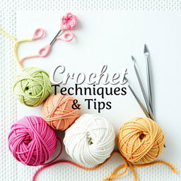A beautifully designed ebook cover for 'Crochet Techniques & Tips,' featuring a cozy and creative theme