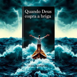 A dramatic book cover featuring a person standing on a boat in the middle of a tumultuous ocean, with their arms open wide, reminiscent of the iconic Titanic scene