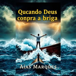 A dramatic book cover featuring a person standing on a boat in the middle of a tumultuous ocean, with their arms open wide, reminiscent of the iconic Titanic scene