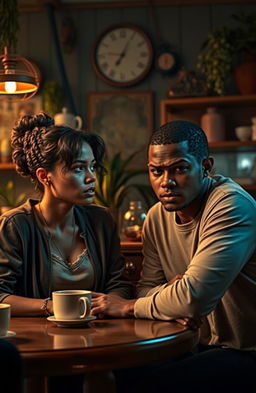 A dramatic scene depicting two friends who have known each other since childhood, now adults facing a tumultuous moment in their friendship