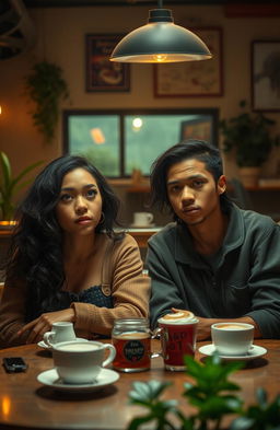 A dramatic scene depicting two friends who have known each other since childhood, now adults facing a tumultuous moment in their friendship