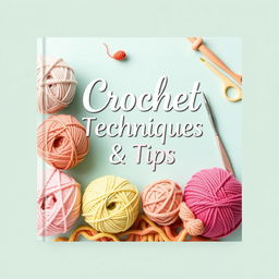 A beautifully designed ebook cover for 'Crochet Techniques & Tips,' featuring a cozy and creative theme