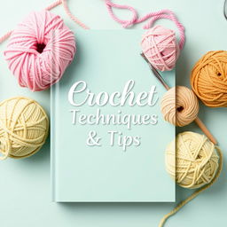 A beautifully designed ebook cover for 'Crochet Techniques & Tips,' featuring a cozy and creative theme