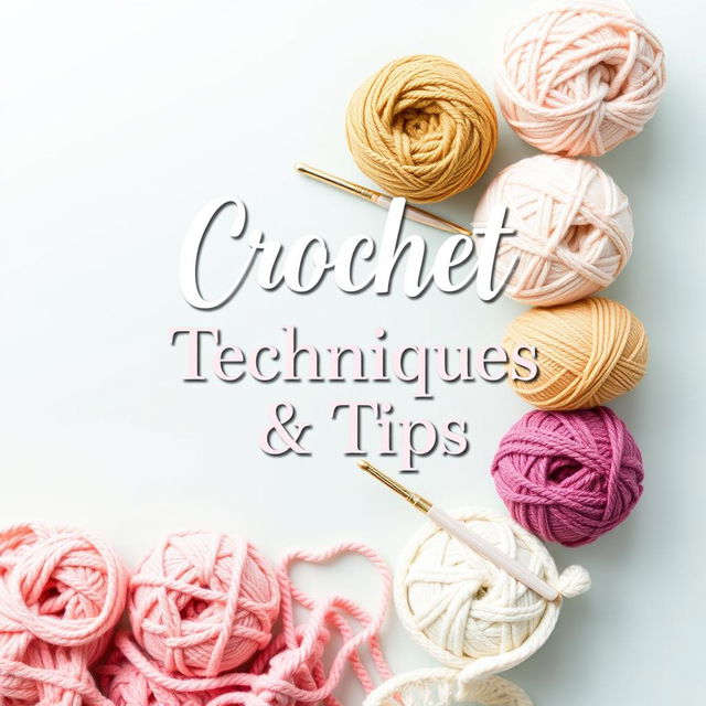 A beautifully designed ebook cover for 'Crochet Techniques & Tips,' featuring a cozy and creative theme