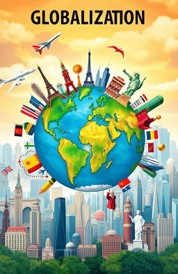 A vibrant, colorful illustration representing globalization