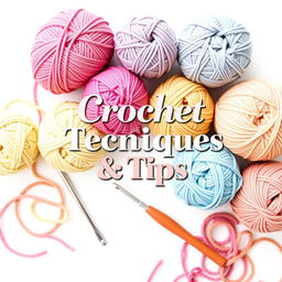 A beautifully designed ebook cover for 'Crochet Techniques & Tips,' featuring a cozy and creative theme