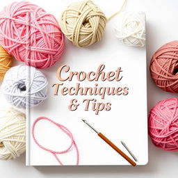 A beautifully designed ebook cover for 'Crochet Techniques & Tips,' featuring a cozy and creative theme