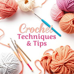 A beautifully designed ebook cover for 'Crochet Techniques & Tips,' featuring a cozy and creative theme