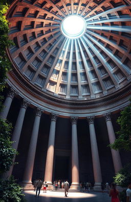 A visually stunning interpretation of the Pantheon in Rome, showcasing its magnificent dome and portico with grand Corinthian columns
