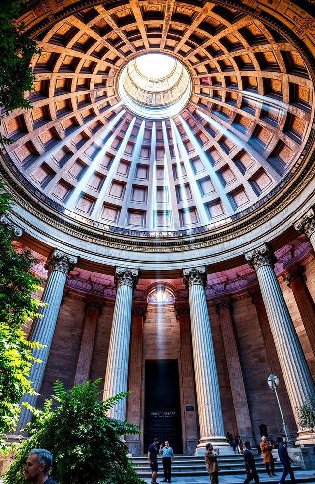 A visually stunning interpretation of the Pantheon in Rome, showcasing its magnificent dome and portico with grand Corinthian columns