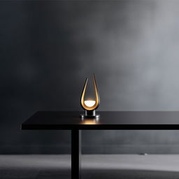 A sleek, modern black table with a stylish lamp on top, surrounded by an indistinct, dark background that adds depth to the scene