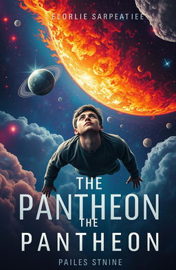 A captivating book cover design featuring a young man in a sci-fi style, floating helplessly in the vast cosmos
