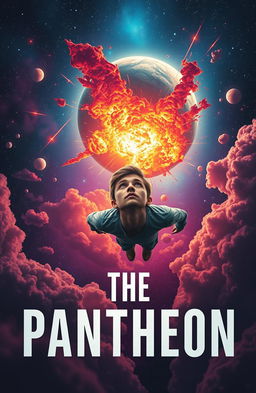 A captivating book cover design featuring a young man in a sci-fi style, floating helplessly in the vast cosmos